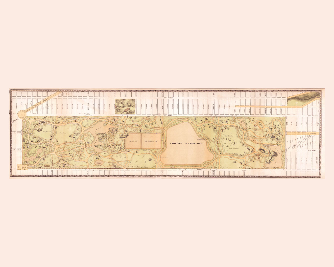 1868, Vaux and Olmstead Map of Central Park, New York City