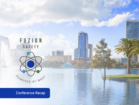 Orlando Skyline seen from Lake Eola with white gradient overlay and Fuzion Safety logo in bottom left corner.