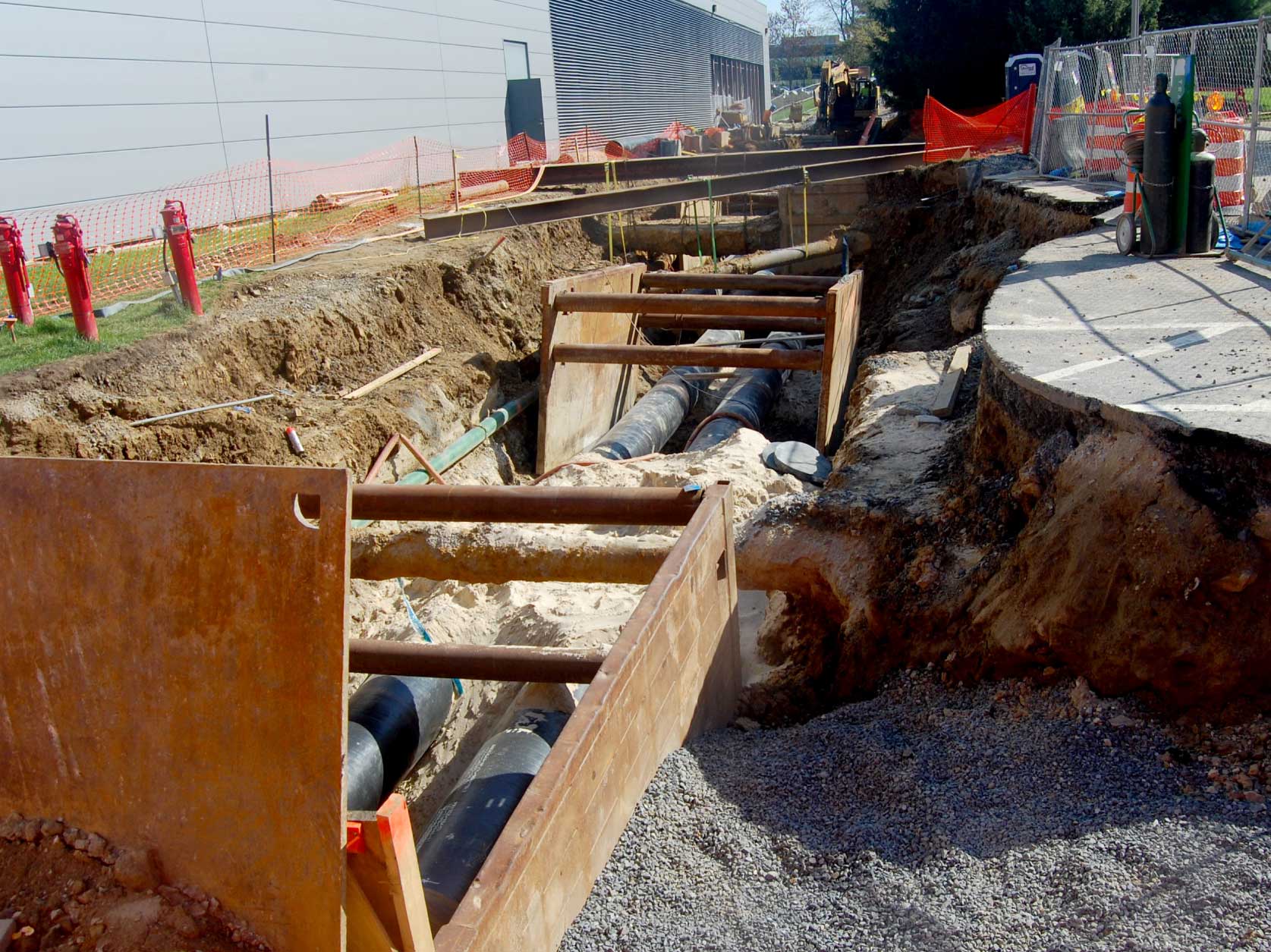 Shielding in place to preventcave-ins at new replacement chiller lines