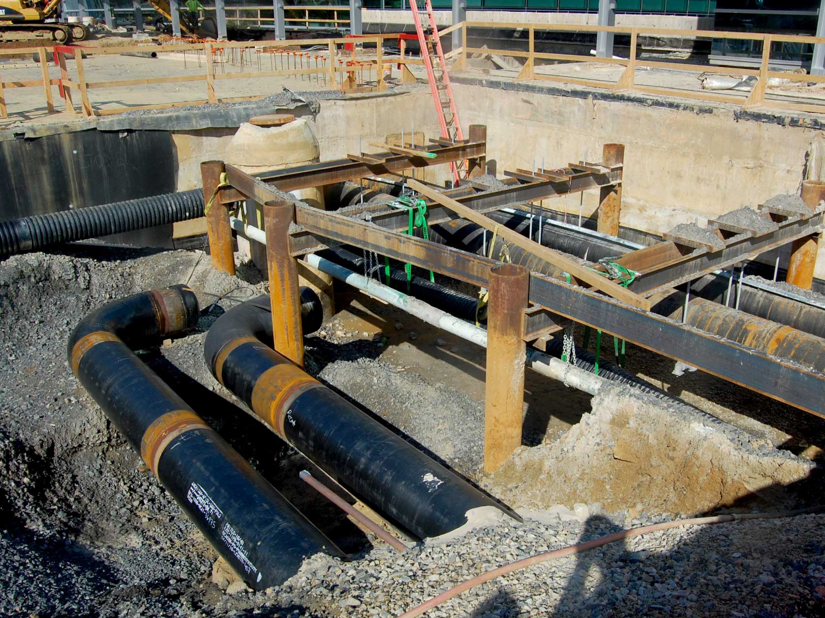 New pipes prior to cutting of old failed pipes to make connection