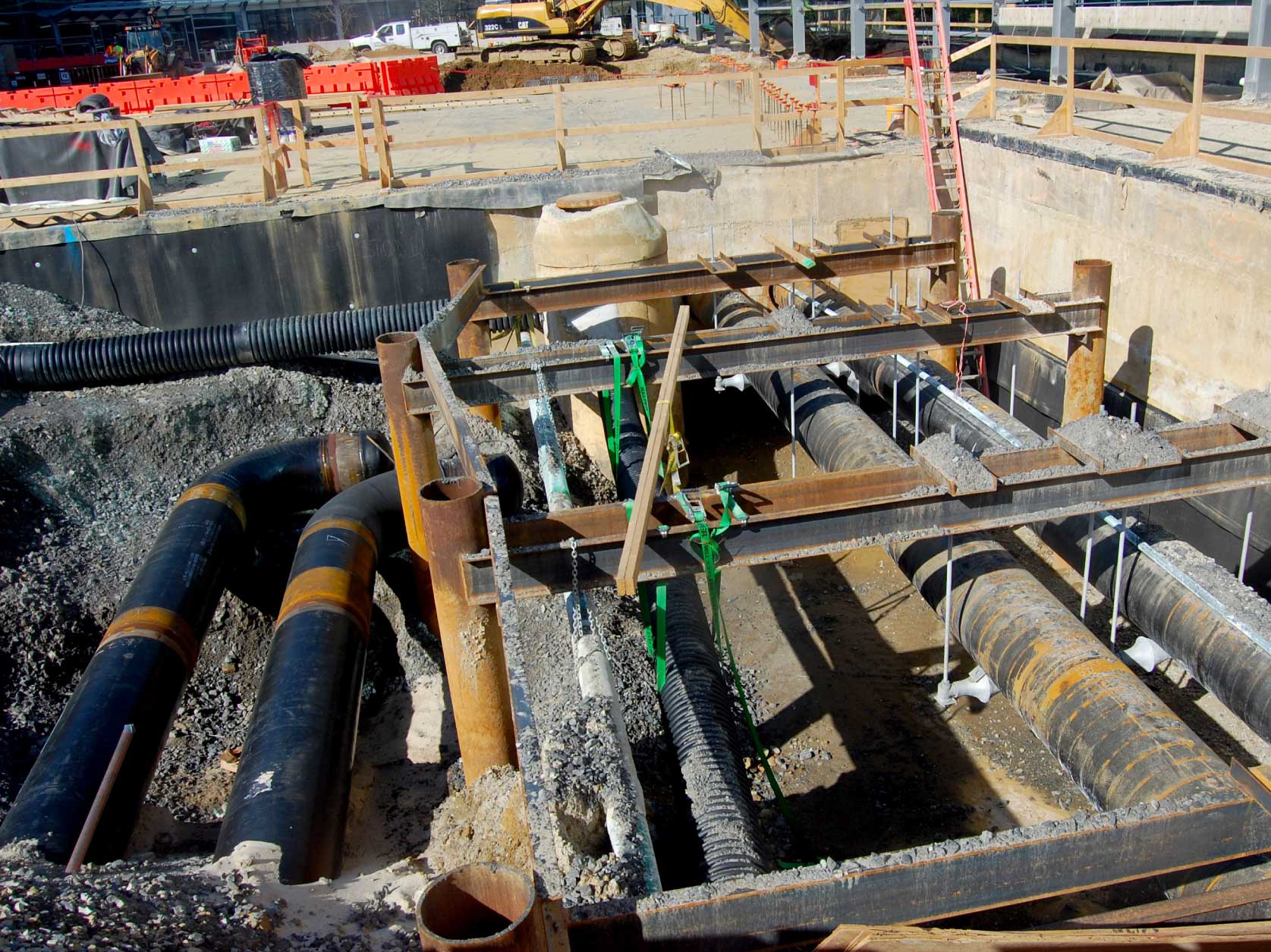 Routing new pipes around failed corroded pipes