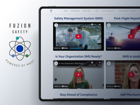 Fuzion Safety logo with iPad showing sceenview of Fuzion Safety SMS Library video thumbnails